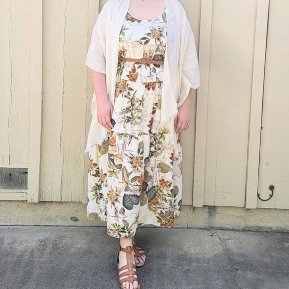 Plus Floral Tropical Print HIgh Waisted Flowy Cami Maxi Dress - Picture 2 of 7